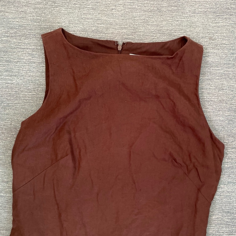 SAAC MIZRAH Brown Eyelet Linen Knee length Dress Size 10 - Picture 3 of 16